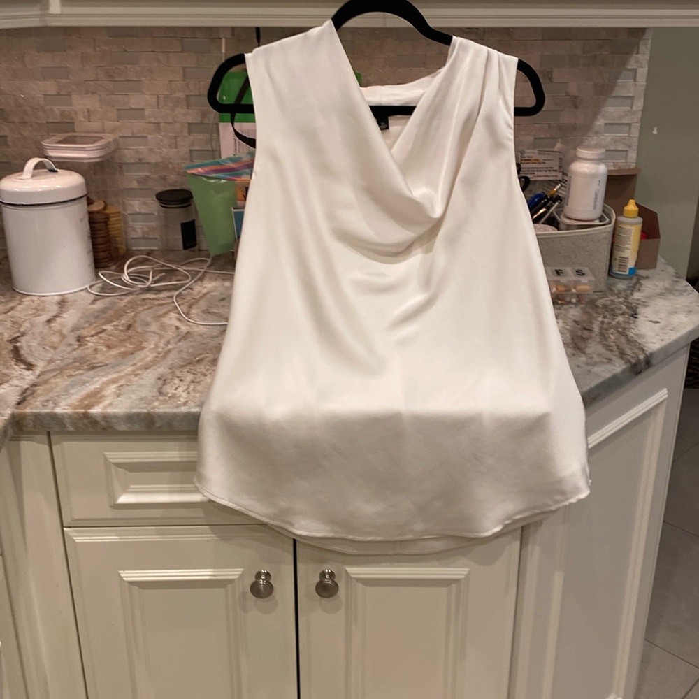 Ann Taylor White Draped Cowl Neck Tank Top